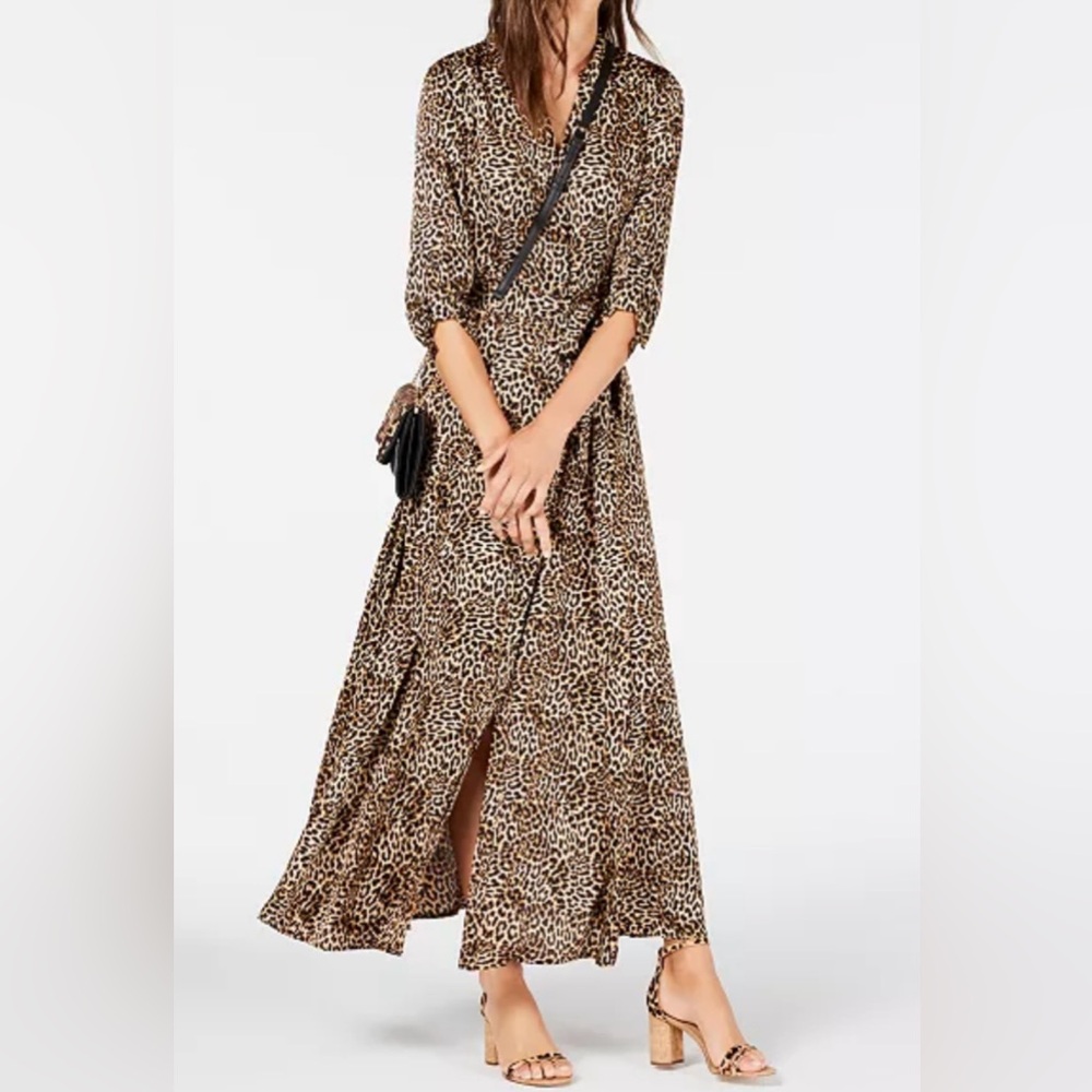 BNWT INC International Concepts Animal Print Maxi Dress Shirt Dress 4P (petite)